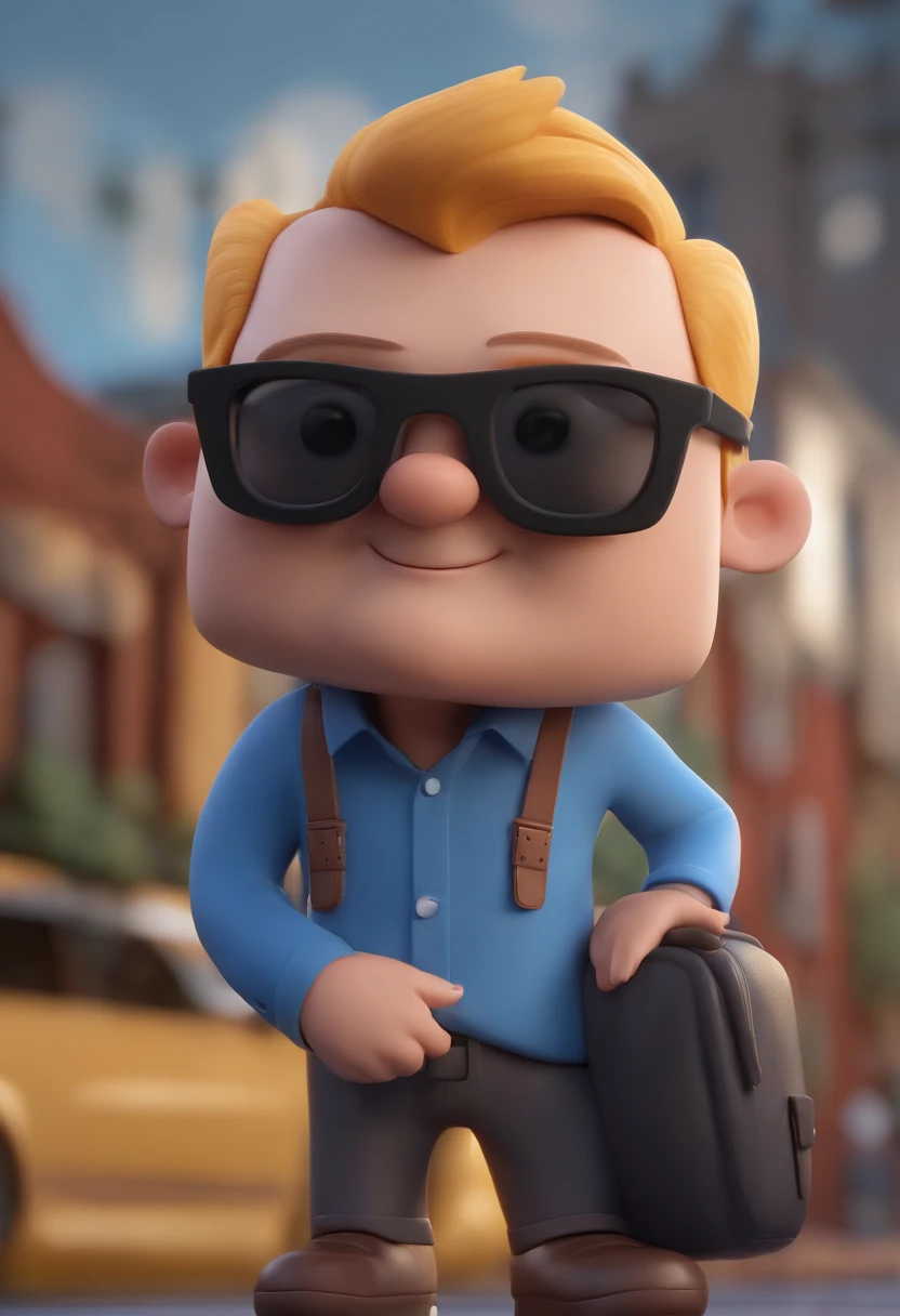 Cartoon character of a man wearing black glasses and a blue shirt, um personagem animado, Caractere estilizado, animation style rendering, 3D estilizado, Arnold Maya render, 3 d render stylized, toon render keyshot, Personagem 3D, Personagem 3D, 3d rendering stylized, 3 d character render, personagem de desenho animado, Personagem de close up, Pose de personagem, (Estilo Pixar) (master part:1.2) (Bokeh) (best quality) (pele detalhada) (textura detalhada) (8k) (argila) (Cinematic lighting) (foco nítido，Senta e vaza a parte superior do corpo