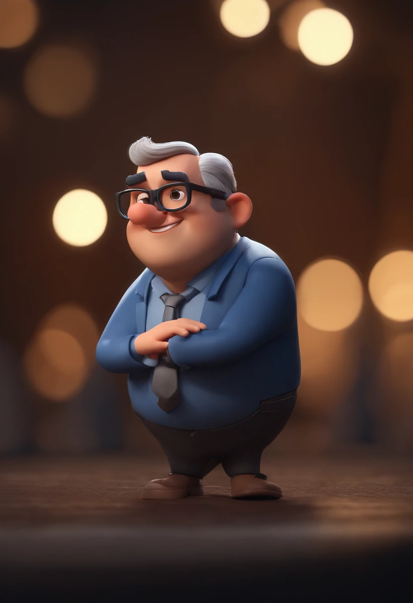 Cartoon character of a man wearing black glasses and a blue shirt, um personagem animado, Caractere estilizado, animation style rendering, 3D estilizado, Arnold Maya render, 3 d render stylized, toon render keyshot, Personagem 3D, Personagem 3D, 3d rendering stylized, 3 d character render, personagem de desenho animado, Personagem de close up, Pose de personagem, (Estilo Pixar) (master part:1.2) (Bokeh) (best quality) (pele detalhada) (textura detalhada) (8k) (argila) (Cinematic lighting) (foco nítido,Senta e vaza a parte superior do corpo