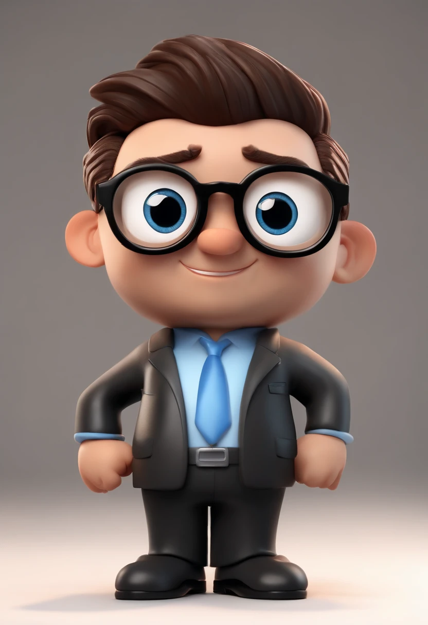 Cartoon character of a man wearing black glasses and a blue shirt, um personagem animado, Caractere estilizado, animation style rendering, 3D estilizado, Arnold Maya render, 3 d render stylized, toon render keyshot, Personagem 3D, Personagem 3D, 3d rendering stylized, 3 d character render, personagem de desenho animado, Personagem de close up, Pose de personagem, (Estilo Pixar) (master part:1.2) (Bokeh) (best quality) (pele detalhada) (textura detalhada) (8k) (argila) (Cinematic lighting) (foco nítido，Senta e vaza a parte superior do corpo