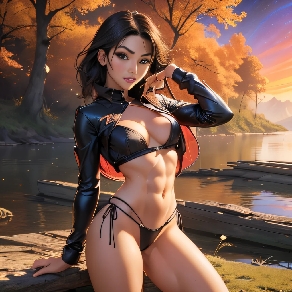 (Extremely detailed 8k wallpaper), sfw, (photo:2), (soigne sexy girl:2), (hyper realistic:1), (highly detailed:1), (epic realistic:1), rim light, (maximum details:1), cozy, (hot:2), (sexy:2), (fullbody:1), (looking at viewer:2), (Woman's Attractive Qualities:2), (Attractive Woman:2), (Attractive:2), Smile, Intelligence, Empathy, Gracefulness, Sense of Style, Fitness, Grooming, Optimism, (Sensitivity:2), Sincerity, Romantic Gestures, Playfulness, Fashion Sense, (Sensuality:2), Charm, Modesty, Thoughtfulness, (Femininity:1), Flirtatiousness, Warmth, (Physical attractiveness:2), A beautiful smile, A love of life, strength and power, vulnerability, curiosity, wonder, love, (nature background:2), kawaii, waifu, sexy breasts, (attractive body:2), (sexy body:2), fuckeble pose, sexy pose, attractive pose, spread legs, hot pose, provocative pose, sexy top, short top, sexy clothing, complex, dark gray clothes