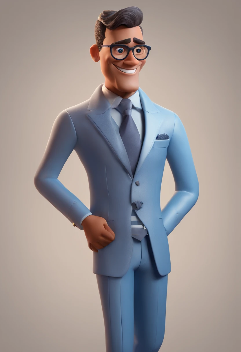 Cartoon character of a man with black glasses and a blue shirt, animation character, Caractere estilizado, animation style rendering, 3D estilizado, Arnold Maya render, 3 d render stylized, toon render keyshot, Personagem 3D, Personagem 3D, 3d rendering stylized, 3 d character render, personagem de desenho animado, Personagem de close up, Pose de personagem, (Estilo Pixar) (master part:1.2) (Bokeh) (best quality) (pele detalhada) (textura detalhada) (8k) (argila) (Cinematic lighting) (foco nítido