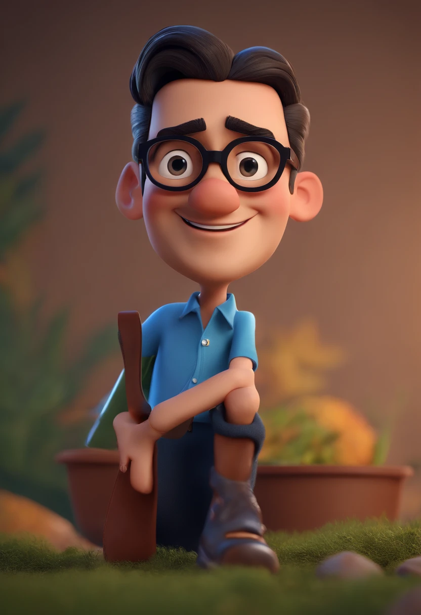 Cartoon character of a man with black glasses and a blue shirt, animation character, Caractere estilizado, animation style rendering, 3D estilizado, Arnold Maya render, 3 d render stylized, toon render keyshot, Personagem 3D, Personagem 3D, 3d rendering stylized, 3 d character render, personagem de desenho animado, Personagem de close up, Pose de personagem, (Estilo Pixar) (master part:1.2) (Bokeh) (best quality) (pele detalhada) (textura detalhada) (8k) (argila) (Cinematic lighting) (foco nítido