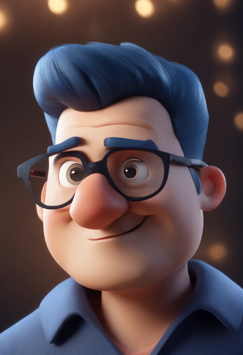 Cartoon character of a man with black glasses and a blue shirt, animation character, Caractere estilizado, animation style rendering, 3D estilizado, Arnold Maya render, 3 d render stylized, toon render keyshot, Personagem 3D, Personagem 3D, 3d rendering stylized, 3 d character render, personagem de desenho animado, Personagem de close up, Pose de personagem, (Estilo Pixar) (master part:1.2) (Bokeh) (best quality) (pele detalhada) (textura detalhada) (8k) (argila) (Cinematic lighting) (foco nítido