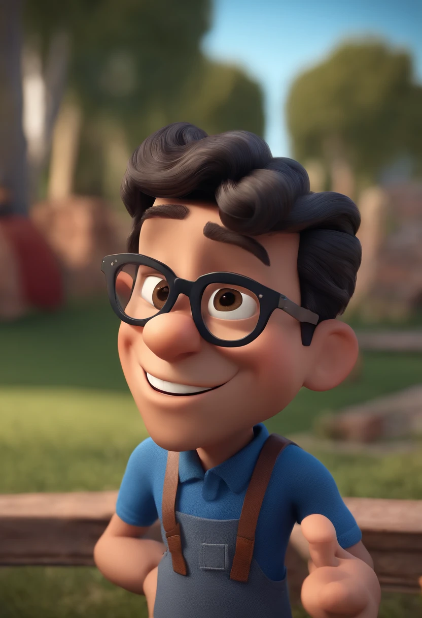 Cartoon character of a man with black glasses and a blue shirt, animation character, Caractere estilizado, animation style rendering, 3D estilizado, Arnold Maya render, 3 d render stylized, toon render keyshot, Personagem 3D, Personagem 3D, 3d rendering stylized, 3 d character render, personagem de desenho animado, Personagem de close up, Pose de personagem,  (Estilo Pixar) (master part:1.2) (Bokeh) (best quality) (pele detalhada) (textura detalhada) (8k) (argila) (Cinematic lighting) (foco nítido