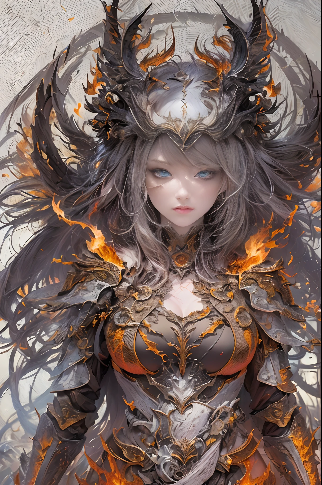 [Detailed illustrations, art based on extremely ideal anatomy, very detailed and detailed drawings, delicate lines with slow and urgent, realistic texture expression],((Color tressed main lines)),(Artwork with outstanding craftsmanship),(Lava Cave Background (Flame Hell: 0.4))),HENAI ANIME [Red-skinned DemonGirl 19 years old, slender muscular] Flame Hair (Demon Knight: 0.5),(Bone Armor ( crack in chest) (Blade of Fresh Blood: 0.4)) (Edge),((Dark fantasy)),((Fine and beautiful skin expression (transparency))),((Clear gaze)),((Perfect eye details (Beautifully drawn eyes)))),(Beautiful perfect face (Realistic face details)),((Beautiful hair details)),(Perfectly proportioned proportions)),( Design built to a high level, ((Advanced structural understanding of materials)),Ideal color coordination),((Artistic decoration)) ((Dense detail)),((Detail,High definition)),[(Ultra-precision detail),((Multilayer texture)),HighQuality,High Resolution],((Accurate simulation of light-material interactions, Understanding of air flow, mechanically correct expression))), ((visual art that conveys a sense of narrative)).
