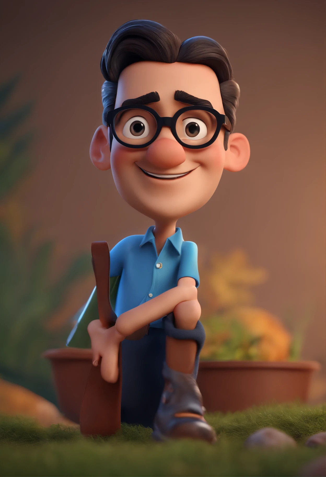 Cartoon character of a man with black glasses and a blue shirt, animation character, Caractere estilizado, animation style rendering, 3D estilizado, Arnold Maya render, 3 d render stylized, toon render keyshot, Personagem 3D, Personagem 3D, 3d rendering stylized, 3 d character render, personagem de desenho animado, Personagem de close up, Pose de personagem, (Estilo Pixar) (master part:1.2) (Bokeh) (best quality) (pele detalhada) (textura detalhada) (8k) (argila) (Cinematic lighting) (foco nítido