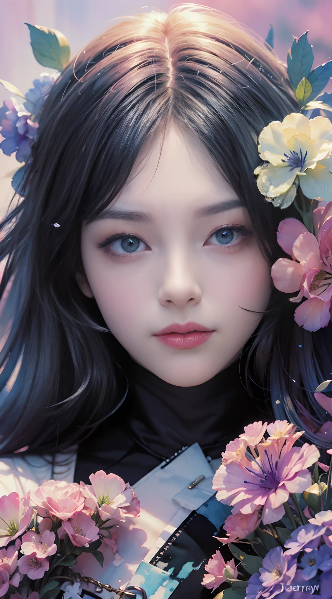 add_detail:2,1girl,detailed face,princess,taoist),flower, Lisianthus ,in the style of light pink and light azure, dreamy and romantic compositions, pale pink, ethereal foliage, playful arrangements,fantasy, high contrast, ink strokes, explosions, over exposure, purple and red tone impression , abstract, ((watercolor painting by John Berkey and Jeremy Mann )) brush strokes, negative space