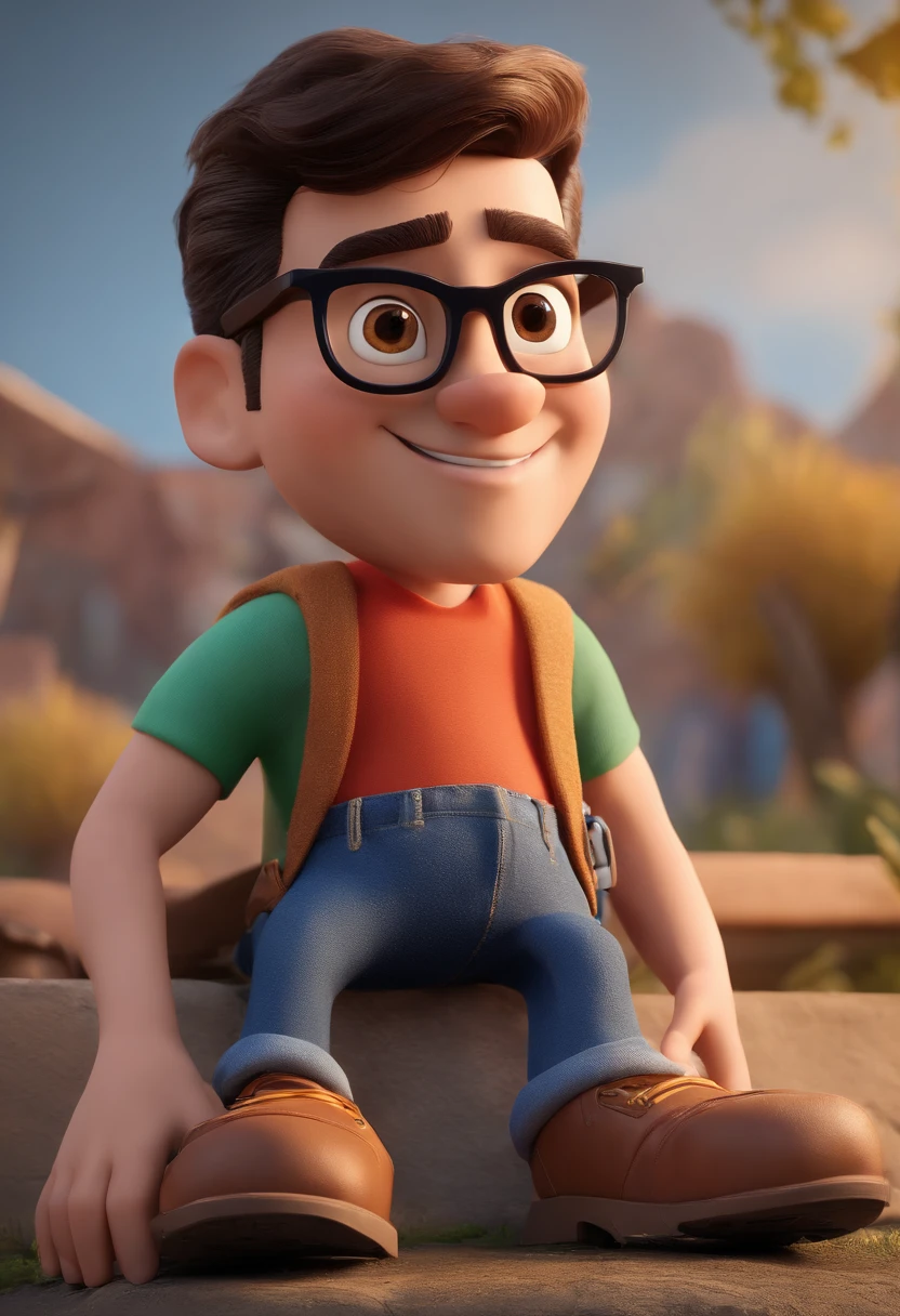 Cartoon character of a man with black glasses and a blue shirt, animation character, Caractere estilizado, animation style rendering, 3D estilizado, Arnold Maya render, 3 d render stylized, toon render keyshot, Personagem 3D, Personagem 3D, 3d rendering stylized, 3 d character render, personagem de desenho animado, Personagem de close up, Pose de personagem,  (Estilo Pixar) (master part:1.2) (Bokeh) (best quality) (pele detalhada) (textura detalhada) (8k) (argila) (Cinematic lighting) (foco nítido