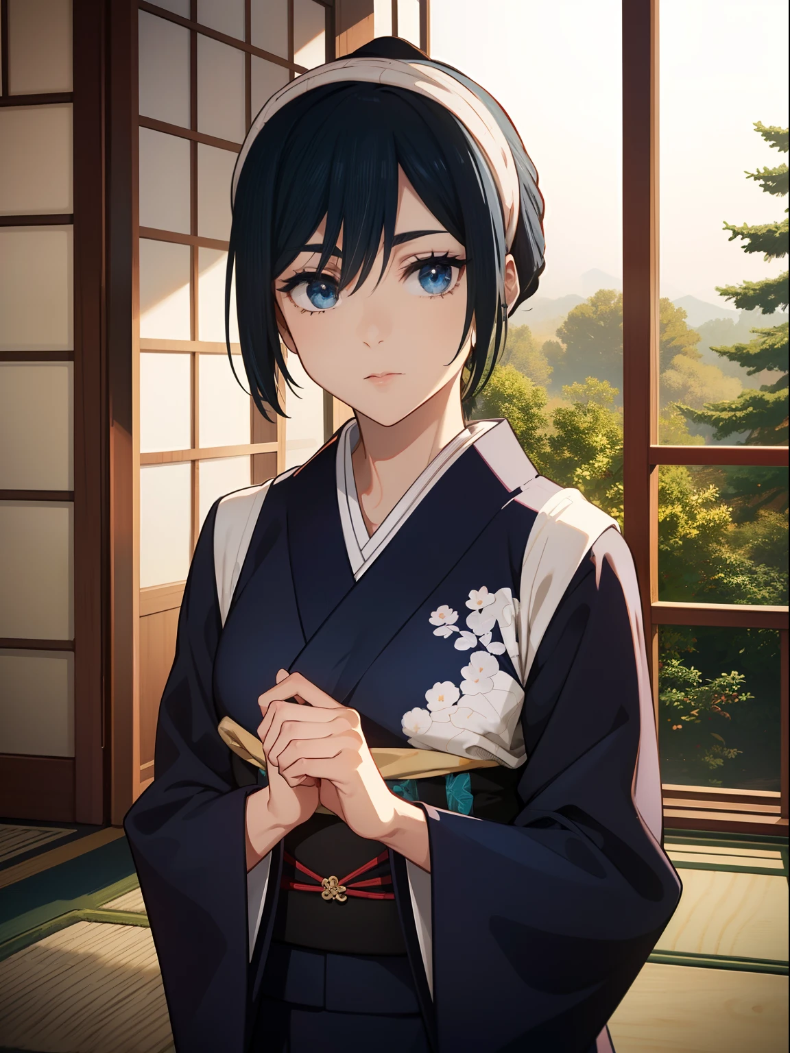 Master Pieces、hyper quality,、Perfect drawing with super detail、独奏、Beauty in the world、Komono、Japanese dress、Black-haired、Japanese hair、Colorful Japan kimono、octane renderings、nffsw、(ultra-detailliert:1.15)、(Soft light、sharp:1.2)、1girl in、a beauty girl、Ultra detailed eyes、A MILF、Rainbow painting drops、Splat、Splash、long colored hair、ultra detailed texture kimono、(hair adornments、耳Nipple Ring、)、outside of house、pine trees