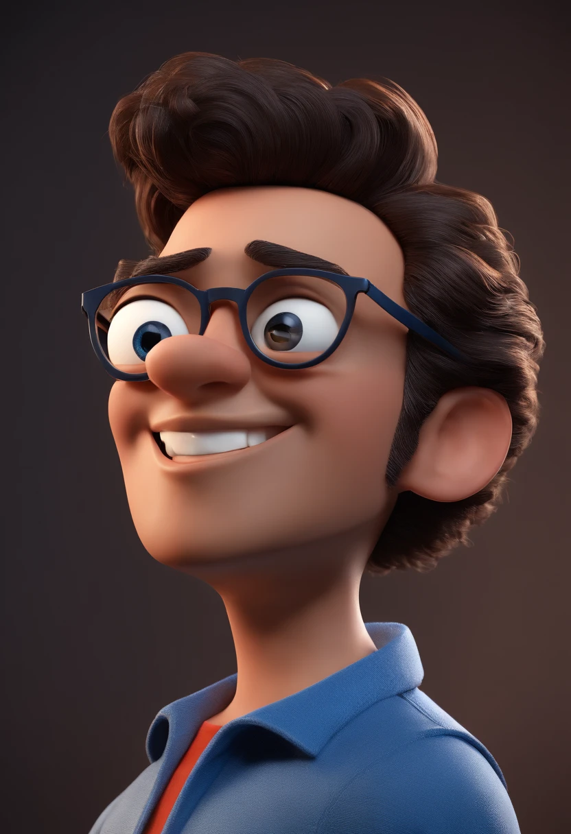 Cartoon character of a man with black glasses and a blue shirt, animation character, Caractere estilizado, animation style rendering, 3D estilizado, Arnold Maya render, 3 d render stylized, toon render keyshot, Personagem 3D, Personagem 3D, 3d rendering stylized, 3 d character render, personagem de desenho animado, Personagem de close up, Pose de personagem, (Estilo Pixar) (master part:1.2) (Bokeh) (best quality) (pele detalhada) (textura detalhada) (8k) (argila) (Cinematic lighting) (foco nítido