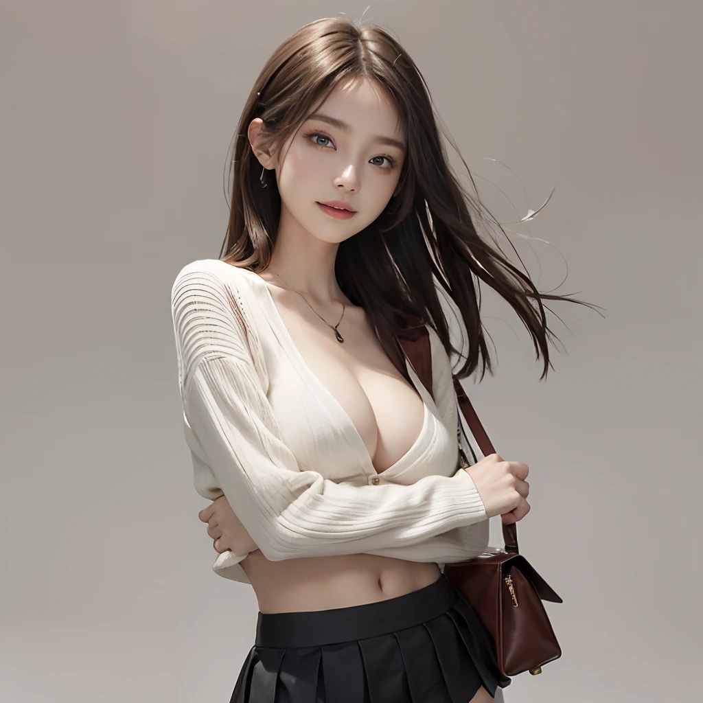 (((a miniskirt、Lifted skirt、Not wearing pants)))、girl with, a beauty girl,((Matte skin))、The wind is blowing、Well-formed face、14years、8Head and body、a small face、A slender、Very skinny、skinny,Model body type、Beautiful black hair with luster、Backgrounds that look like real photos、Embarrassed face、Book cover、Girls who do their best to be fashionable、miscievous smile、Winter clothes、Flipping up a miniskirt、cleavage of the breast,