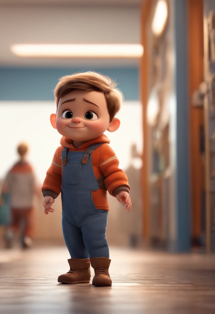 a happy cute  standing short hair, vestindo uma fantasia espacial, , fundo branco, barnet, Tom, Estilo Pixar, ....3d, desenhos animados, rosto detalhado, asymmetrical 16k