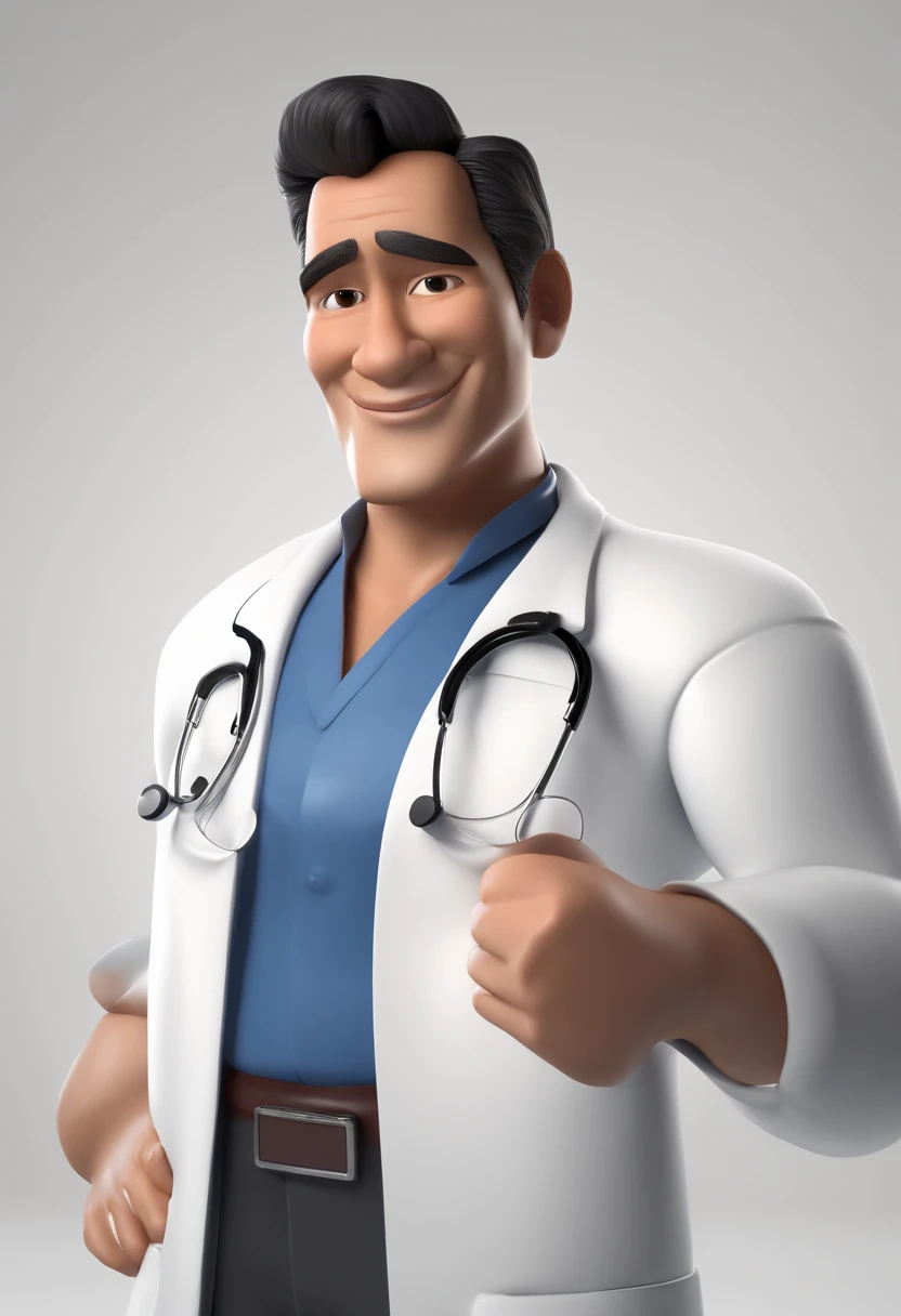 Cartoon character of a Japanese man orthopedic doctor, without glasses, cabelo preto e corte social, vestindo uma camisa azul e gravata vermelha e jaleco branco, without stethoscope, personagem animado, Caractere estilizado, animation style rendering, 3D estilizado, Arnold Maya render, 3 d render stylized, toon render keyshot, Personagem 3D, Personagem 3D, 3d rendering stylized, 3 d character render, personagem de desenho animado, Personagem de close up, Pose de personagem, (Estilo Pixar) (master part:1.2) (Bokeh) (best quality) (pele detalhada) (textura detalhada) (8k) (argila) (Cinematic lighting) (foco nítido,Senta e vaza a parte superior do corpo