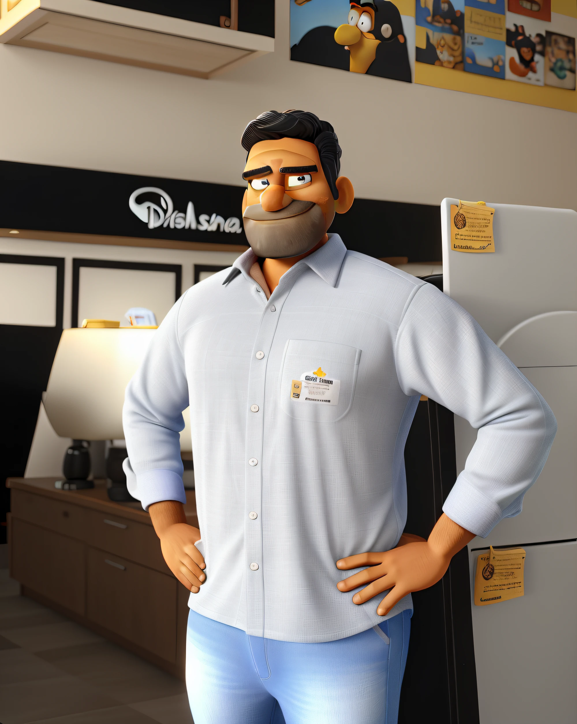 um homer negro de barba bastante rala, Ceramic Background, estilo disney pixar, alta qualidade, melhor qualidade
