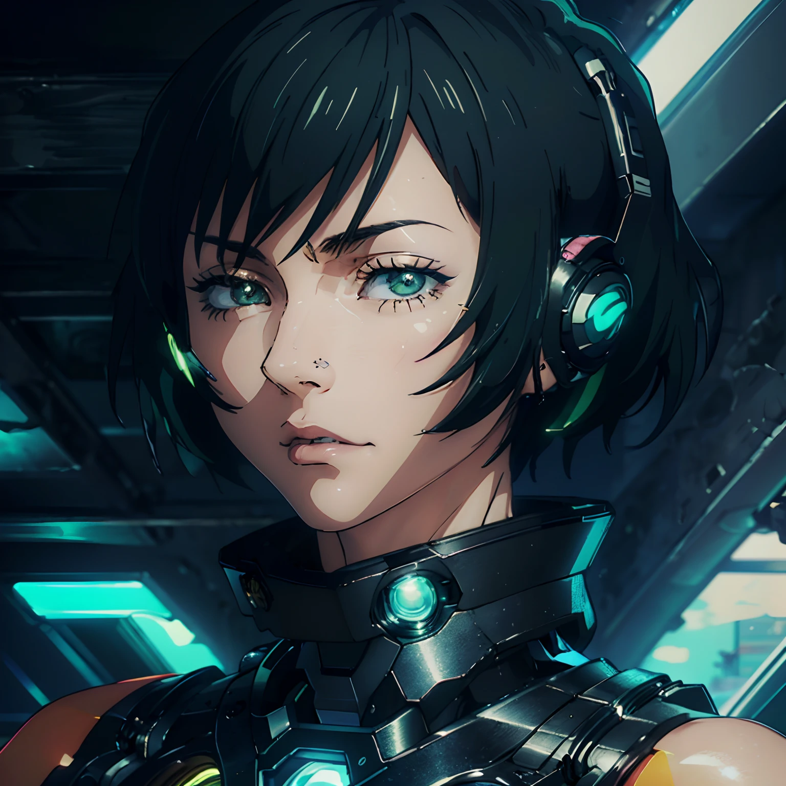 (巨作:1.2, Best Quality), (highly detailed CG Unity 8k wallpaper, best shadow), A highly detailed, (meticulously detailed beautiful eyes: 1.2), (1girll), ((cyborg, High-tech,neon lights)), (cowboy shot:1.2), anime, futuristic, 巨作, Best Quality, highly detail, 4k