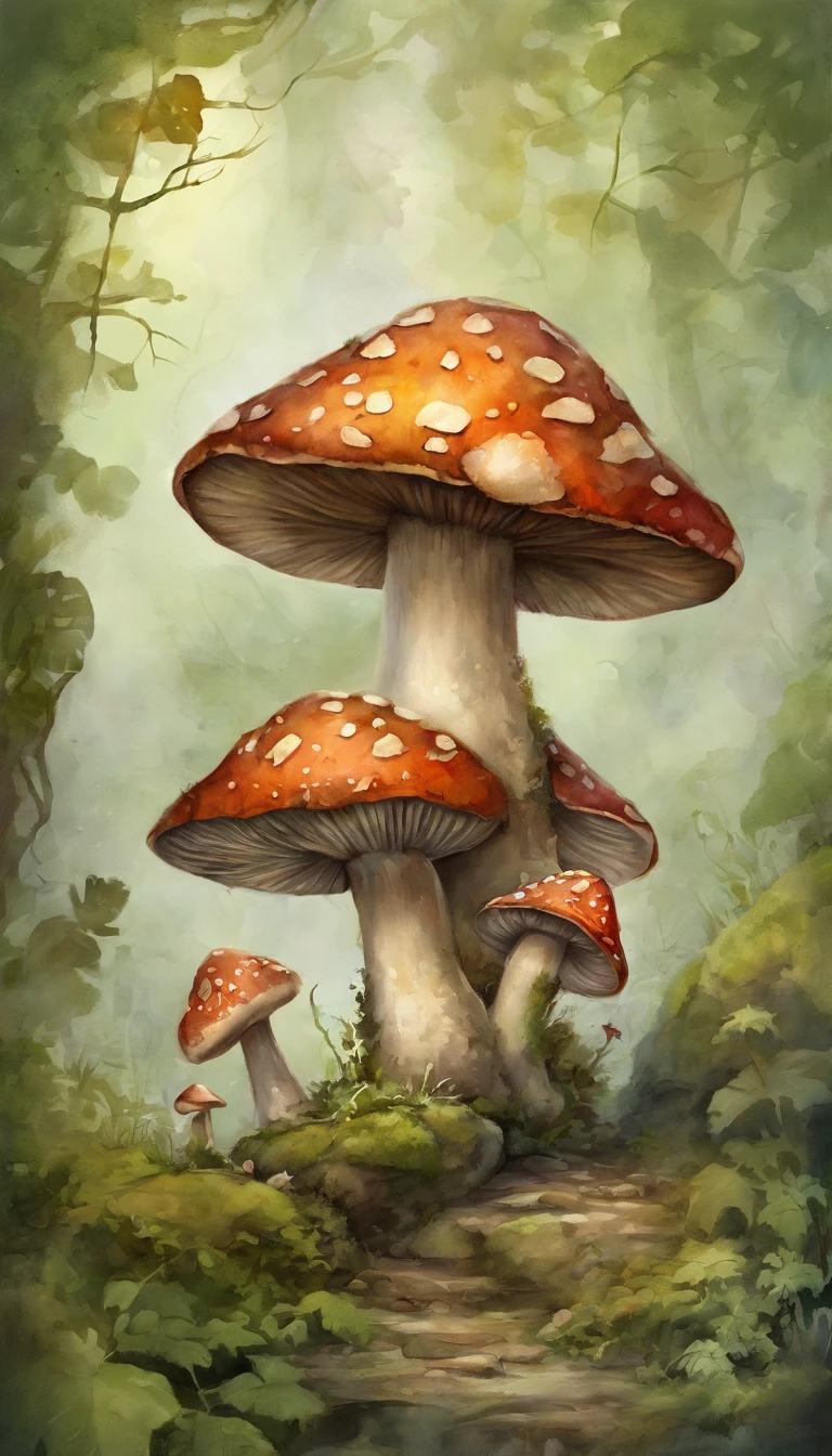 ((top-quality))、((tmasterpiece))、((Full body photo of anthropomorphic male mushroom))、((very simple background))、(Game character design)、Mushroom anthropomorphic monsters、(Moss and mushrooms merge with the body,)、luminous body、Beastman、Ornaments with mushroom motifs、独奏、Bigchest,Fighting posture