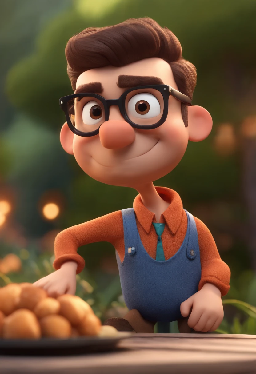 Cartoon character of a man wearing black glasses and a blue shirt, um personagem animado, Caractere estilizado, animation style rendering, 3D estilizado, Arnold Maya render, 3 d render stylized, toon render keyshot, Personagem 3D, Personagem 3D, 3d rendering stylized, 3 d character render, personagem de desenho animado, Personagem de close up, Pose de personagem, (Estilo Pixar) (master part:1.2) (Bokeh) (best quality) (pele detalhada) (textura detalhada) (8k) (argila) (Cinematic lighting) (foco nítido,Senta e vaza a parte superior do corpo