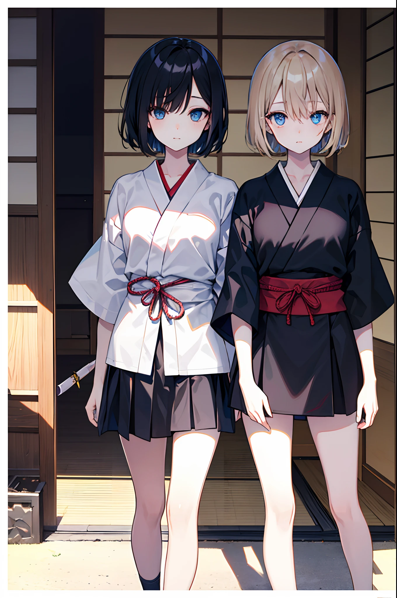 A dark-haired　blue eyess　Black miniskirt　shortsleeves　summer clothing　Japanese houses　in a house　Cuddle the cat　​masterpiece　Top image quality　Clear Parts Cinematic Shadows　Increased attractiveness of the eyes　Clear the shine of the eyes　Draw eyelashes neatly　Perfect Eye　A detailed eye　Sharpen image quality　Sharpen eye writing　Clear eye shape