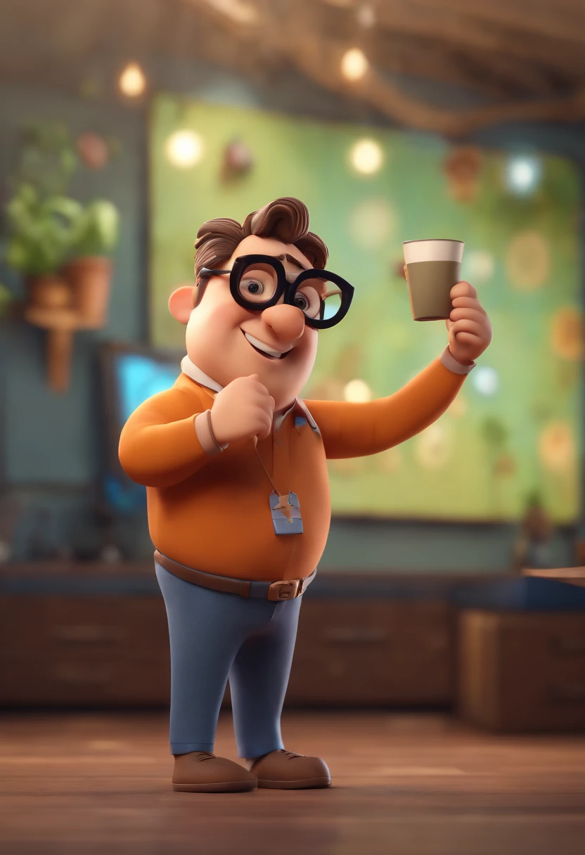 Cartoon character of a man wearing black glasses and a blue shirt, um personagem animado, Caractere estilizado, animation style rendering, 3D estilizado, Arnold Maya render, 3 d render stylized, toon render keyshot, Personagem 3D, Personagem 3D, 3d rendering stylized, 3 d character render, personagem de desenho animado, Personagem de close up, Pose de personagem, (Estilo Pixar) (master part:1.2) (Bokeh) (best quality) (pele detalhada) (textura detalhada) (8k) (argila) (Cinematic lighting) (foco nítido,Senta e vaza a parte superior do corpo