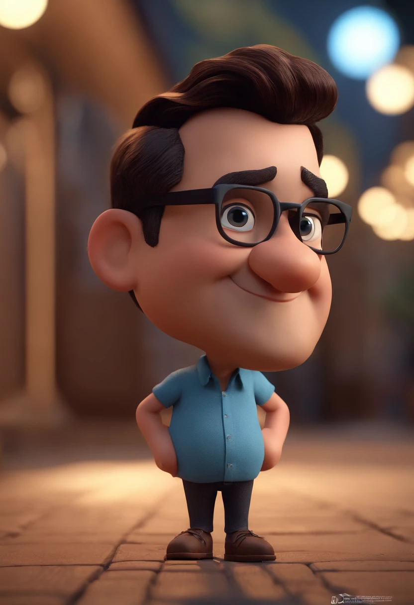Cartoon character of a man with black glasses and a blue shirt, animation character, Caractere estilizado, animation style rendering, 3D estilizado, Arnold Maya render, 3 d render stylized, toon render keyshot, Personagem 3D, Personagem 3D, 3d rendering stylized, 3 d character render, personagem de desenho animado, Personagem de close up, Pose de personagem, (Estilo Pixar) (master part:1.2) (Bokeh) (best quality) (pele detalhada) (textura detalhada) (8k) (argila) (Cinematic lighting) (foco nítido