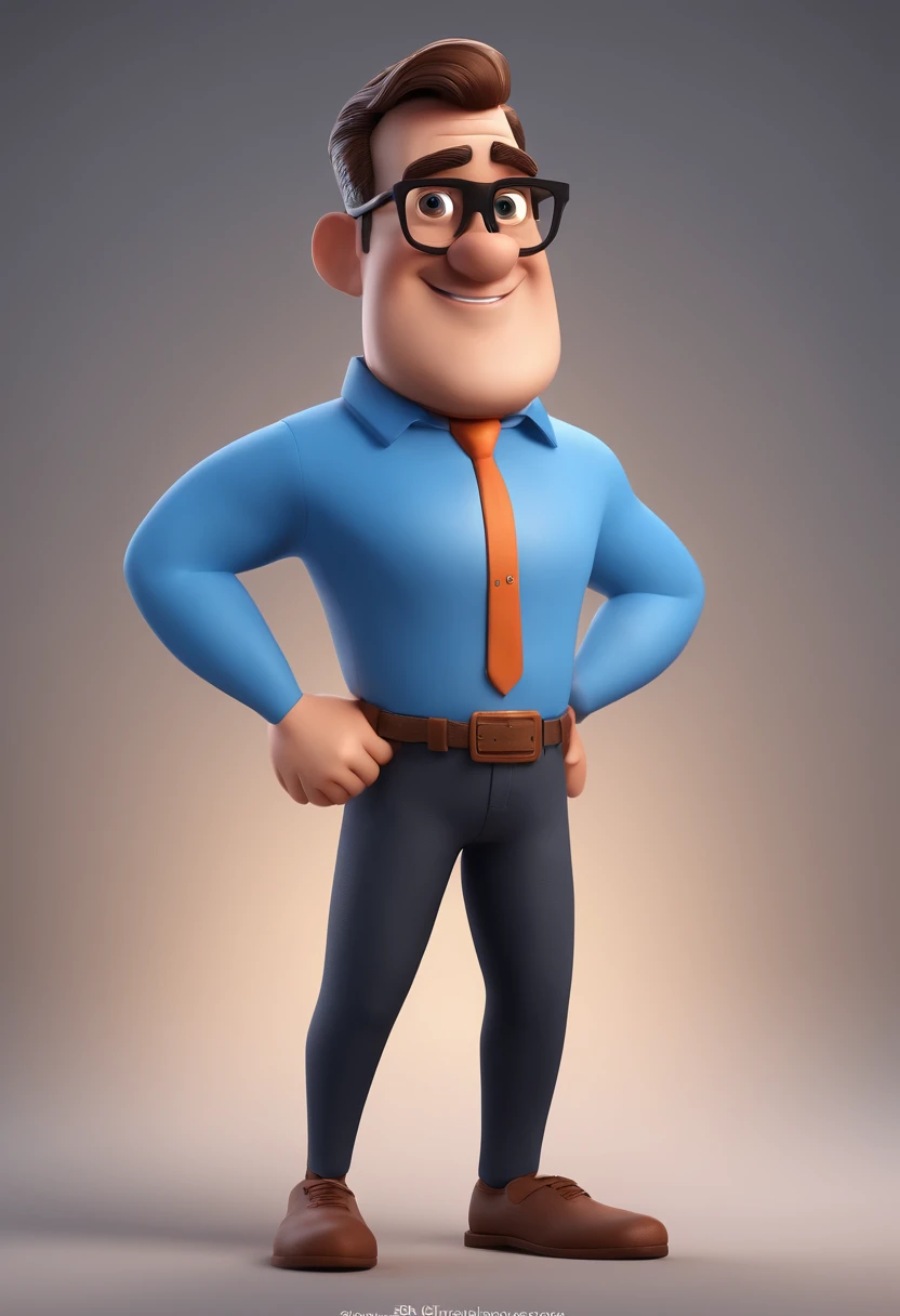 Cartoon character of a man with black glasses and a blue shirt, animation character, Caractere estilizado, animation style rendering, 3D estilizado, Arnold Maya render, 3 d render stylized, toon render keyshot, Personagem 3D, Personagem 3D, 3d rendering stylized, 3 d character render, personagem de desenho animado, Personagem de close up, Pose de personagem, (Estilo Pixar) (master part:1.2) (Bokeh) (best quality) (pele detalhada) (textura detalhada) (8k) (argila) (Cinematic lighting) (foco nítido