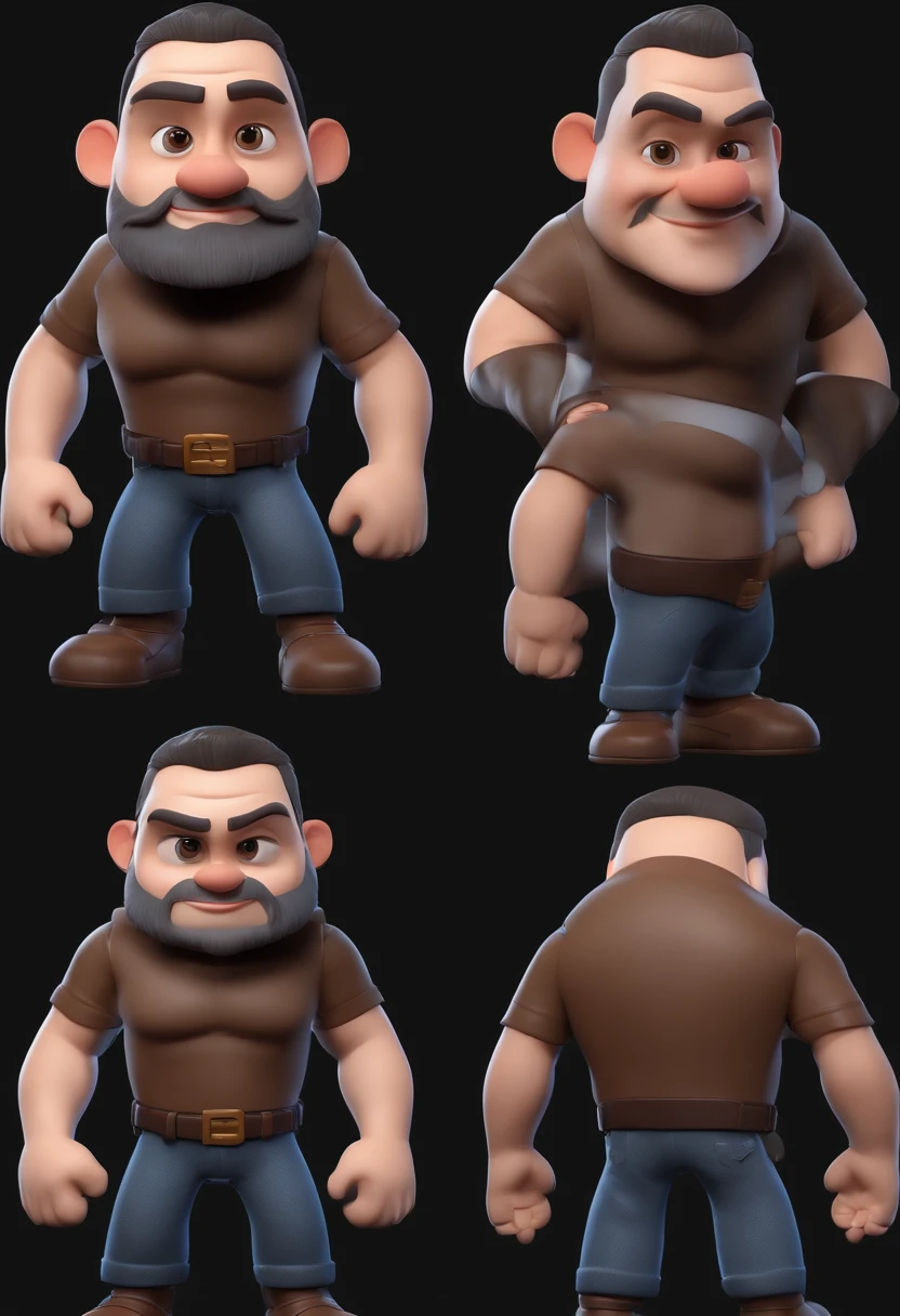 personagem dos desenhos animados de um homem branco, barba curta, olhos castanhos, com uma camisa preta, animation character, Caractere estilizado, animation style rendering, 3D estilizado, Arnold Maya render, 3 d render stylized, toon render keyshot, Personagem 3D, Personagem 3D, 3d rendering stylized, 3 d character render, personagem de desenho animado, Personagem de close up, Pose de personagem, (Estilo Pixar) (master part:1.2) (Bokeh) (best quality) (pele detalhada) (textura detalhada) (8k) (argila) (Cinematic lighting) (foco nítido