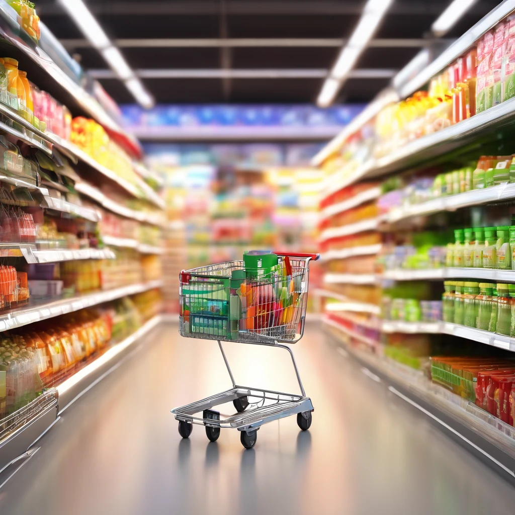 supermarket cart looking at products
