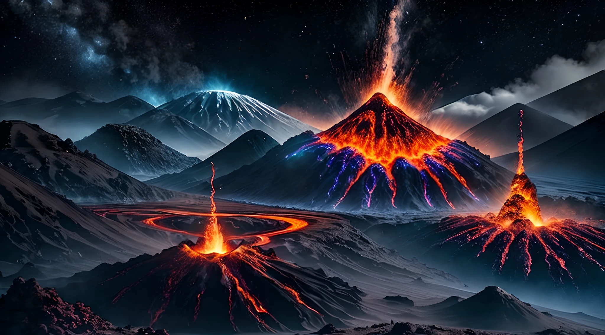 An alien standibg in volcanic ash