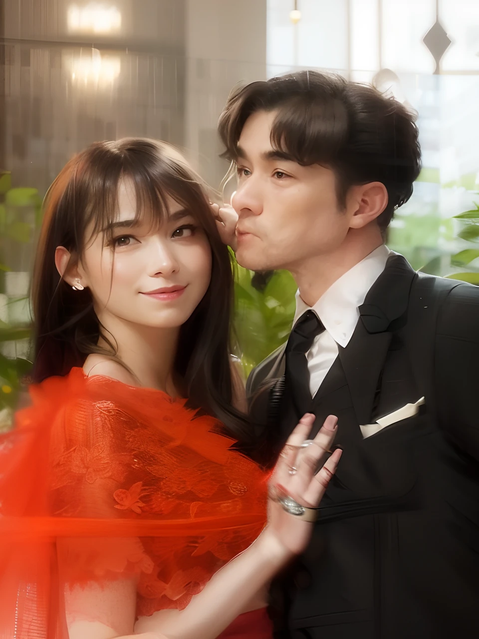 They are posing for a photo with a cake and red decorations, celebrar um casamento ilegal, Casal feliz, imagem de perfil, Lovely couple, Directed by: Márta Lacza, he is! cerca de 3 0 anos de idade, Directed by: Glòria Muñoz, Directed by: Nandor Soldier, momma and papa, Alex Flores, Karla Ortiz