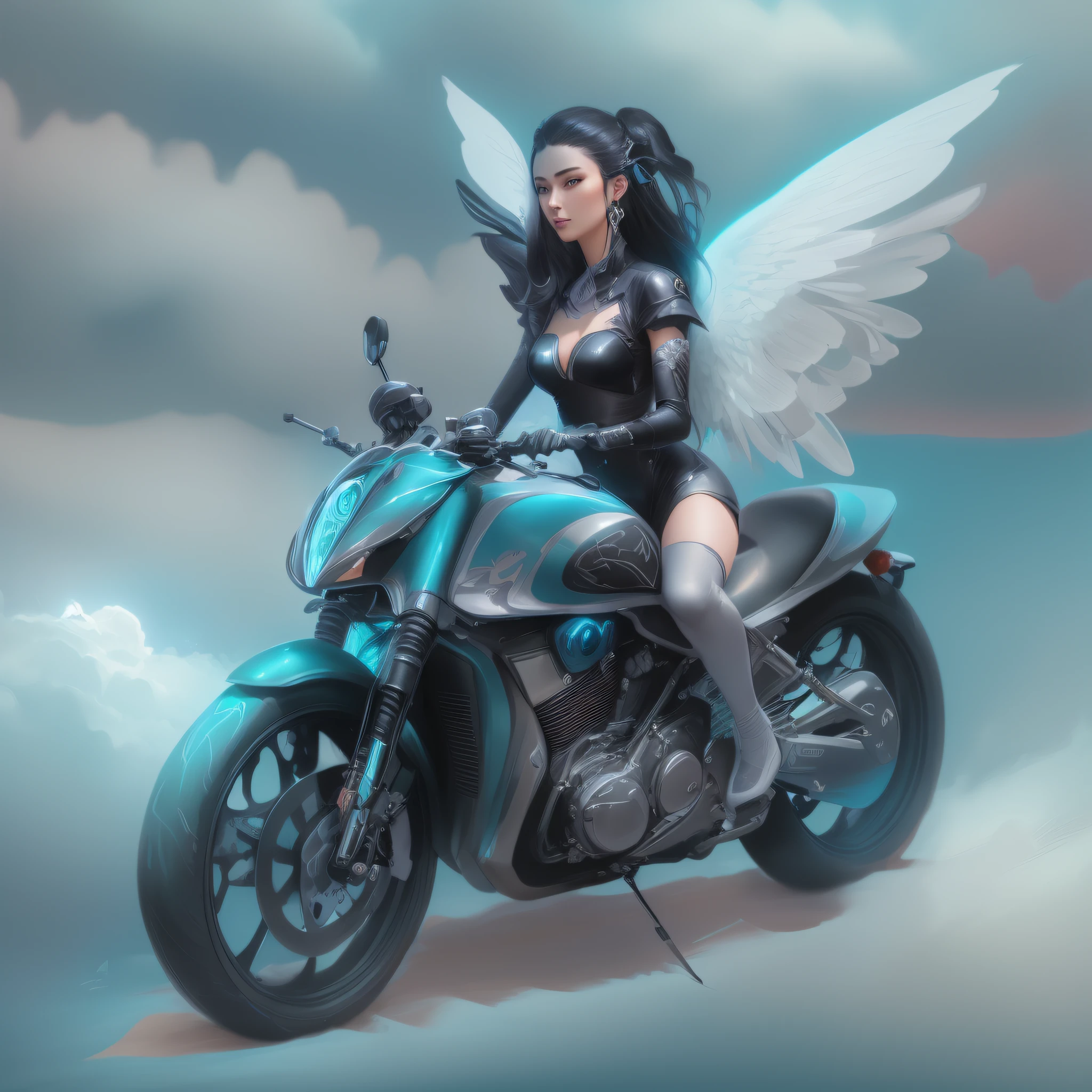 Araffe on a motorcycle with wings on the back, (octan render) estilo fantasia, Fantasy Style 8k Octane Rendering, arte conceitual da motocicleta, arte fantasia behance, Moebius + Loish + WLOP, arte de fantasia digital ), Artgerm Julie Bell Beeple, Mechanized Valkyrie girl, arte de fantasia digital 2d, Pedro Mohrbacher. Motor irreal