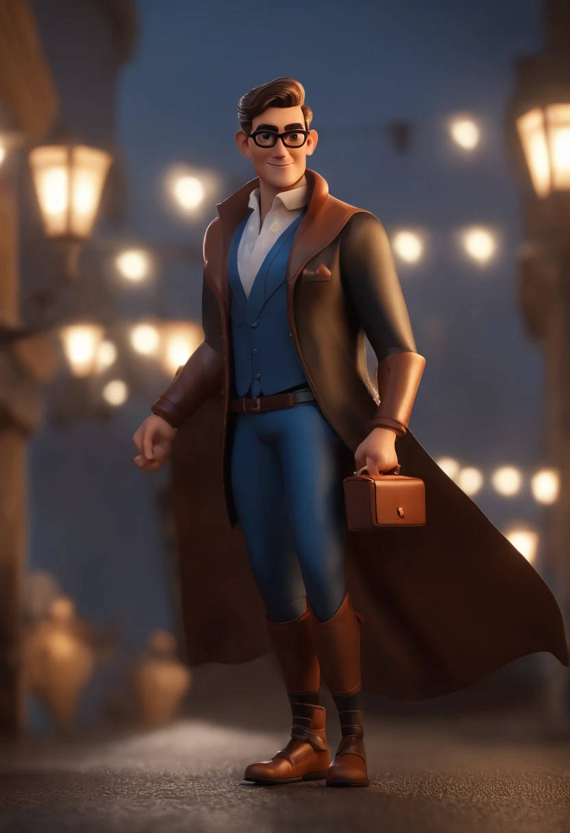 Personaje de dibujos animados de un hombre con gafas negras y una camisa azul, Un personaje animado, stylized character, Rendering animation styles, 3D estilizado, Arnold Maya render, 3D render estilizado, Toon renderizar keyshot, Personaje 3D, Personaje 3D, Renderizado 3D estilizado, Renderizado de 3 caracteres D, Personaje de dibujos animados, Personaje de primer plano, Pose del personaje, (estilo pixar) (Pieza maestra:1.2) (Bokeh) (La mejor calidad) (Piel detallada) (Textura detallada) (8k) (arcilla) (cinematic lighting) (foco nítido,Se sienta y ahueca la parte superior del cuerpo