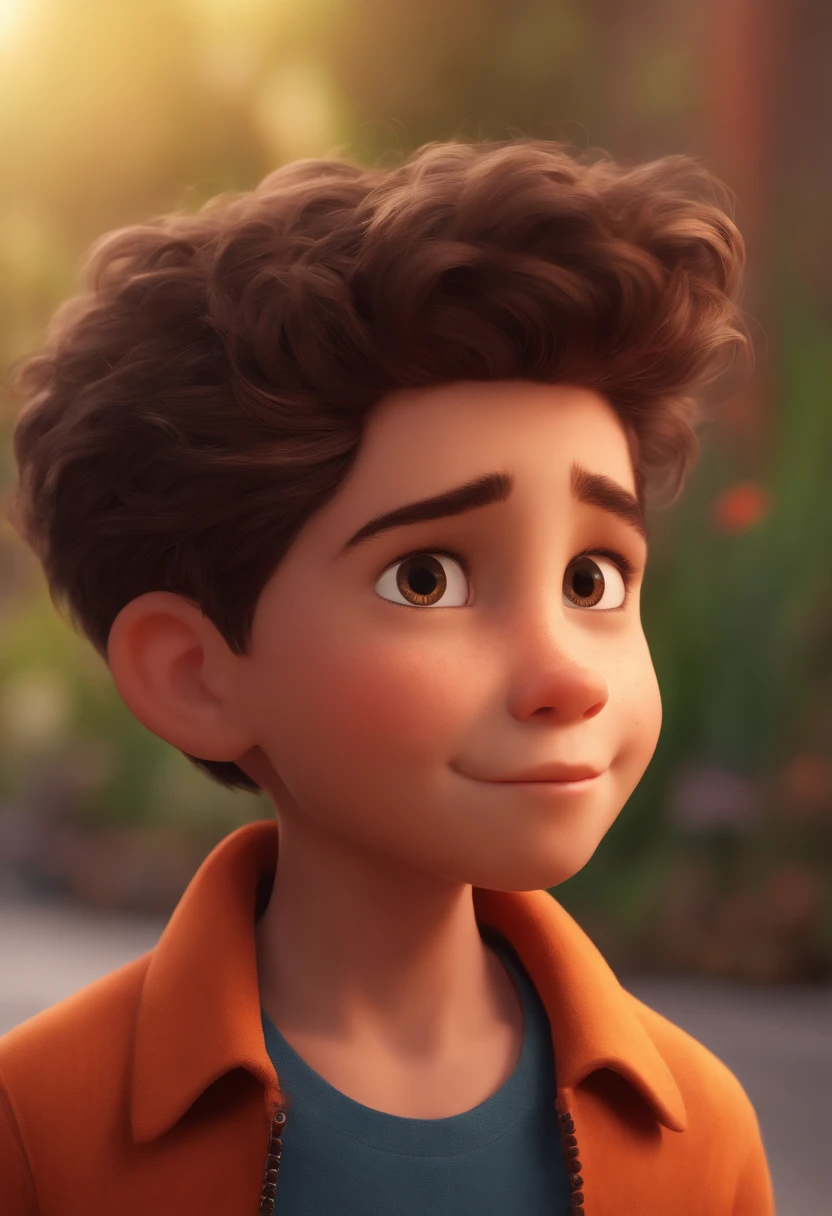 Image of a boy for a story in a YouTube video in Pixar format, He's the allabester, He's the class leader, He's outgoing, Playful and gets up for a lot of things, cabelo curto