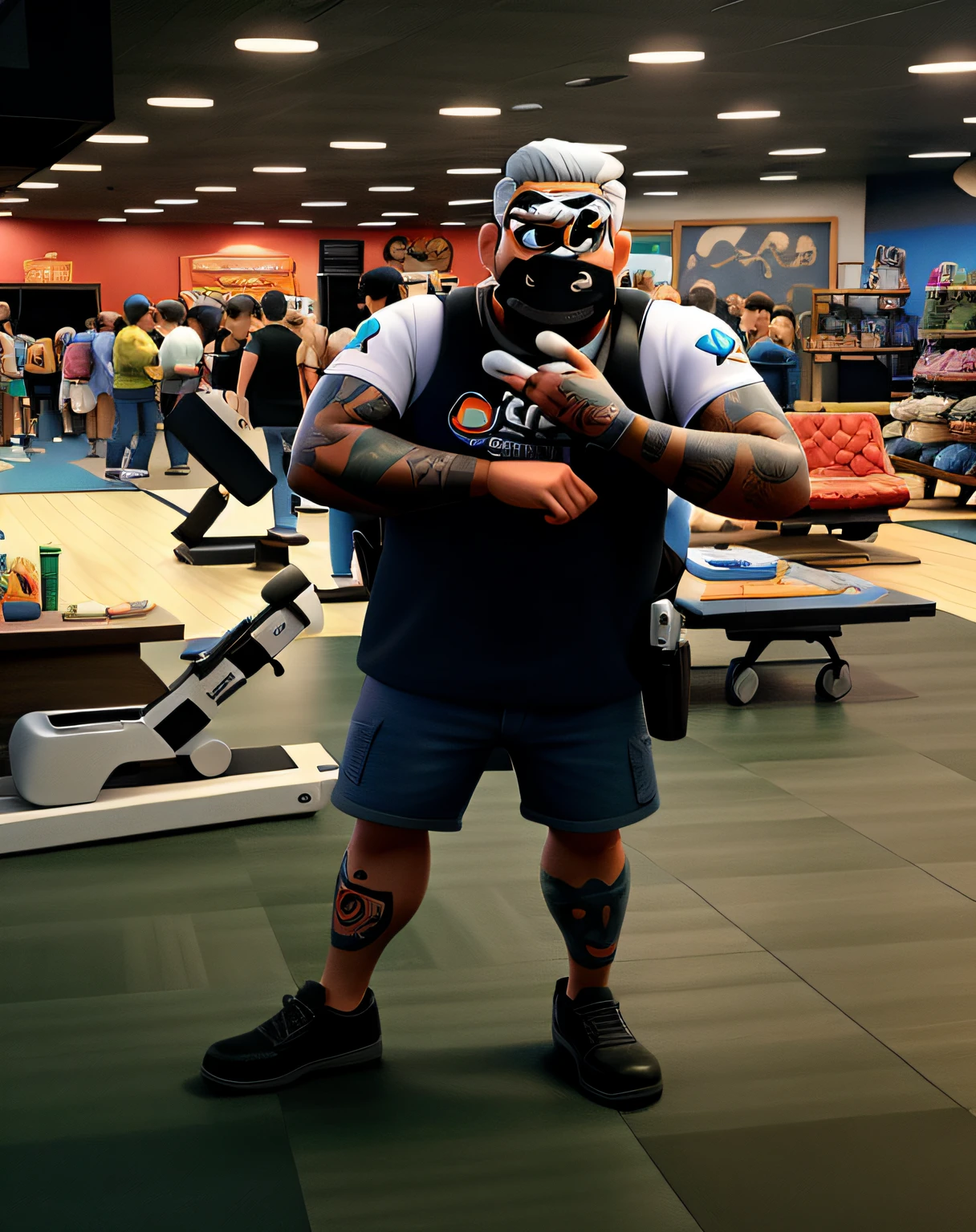 um homem tatuado, treinado, estilo disney pixar, alta qualidade, melhor qualidade