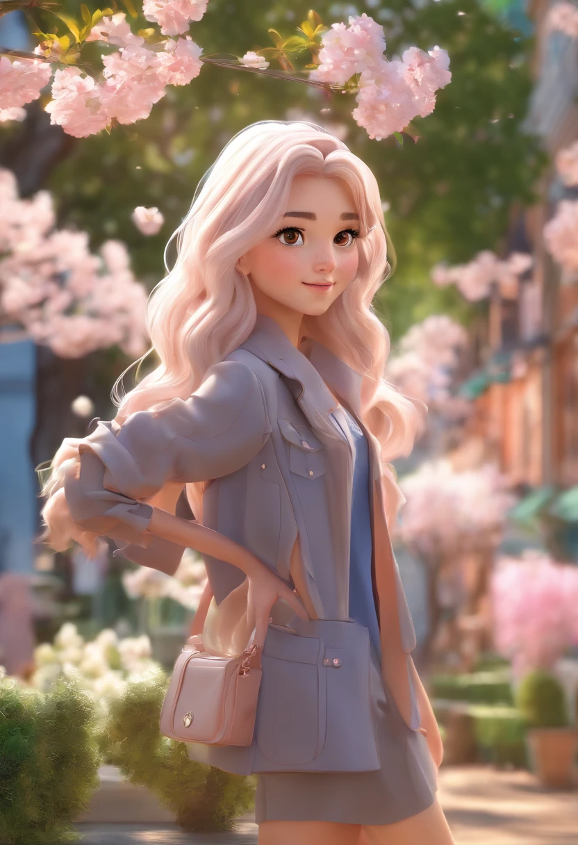Suma imagem composta por 5 pessoas sendo:
- uma mulher branca com cabelo moreno iluminado mais a frente.
- a woman with medium-sized brown skin and curly hair
- Two short blonde women;
- um jovem de pele morena de cabelos encaracolados curto.
Set this up in a flower shop setting and in the background a cherry blossom tree