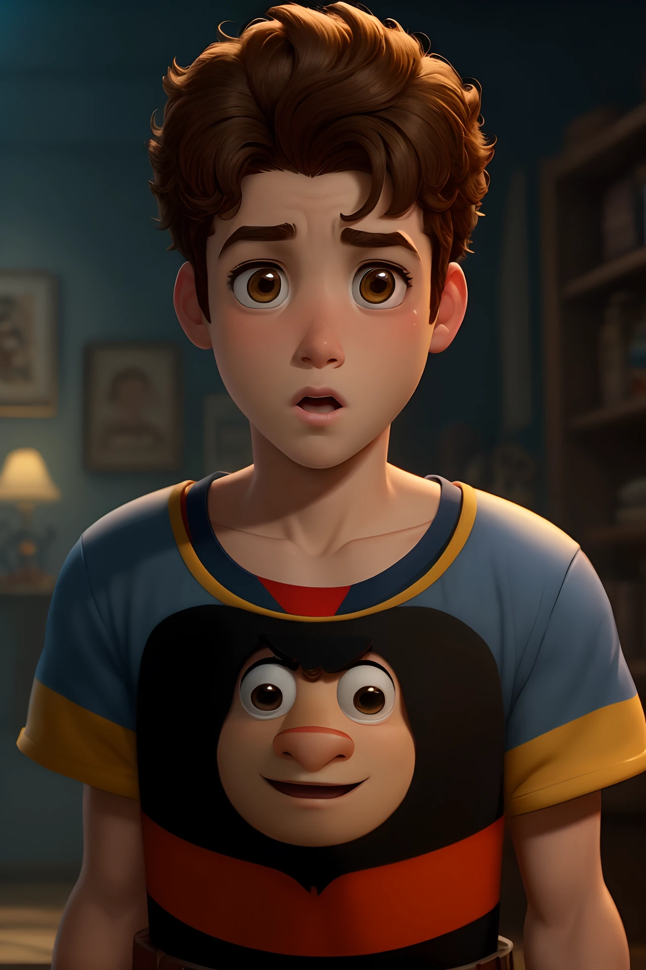 Filme Disney Pixar "FELIPE".
um garoto de 12 anos meio gordinho com cabelo liso com uma pinta do lado da boca