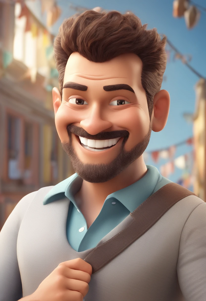 Smiling Man Illustration, sorriso insano, Homem de pele marrom com um sorriso gigante, happily smiling at the camera, sorriso atrevido, he's smiling, sorriso muito grande, Macho sorridente, foto de perfil headshot, rindo sorriso enorme, desenhando no estilo de Arte 3D, c4d, fundo de cor branco puro, estilo disney, estilo pixar render ilustracao Super Detalhe, 8k