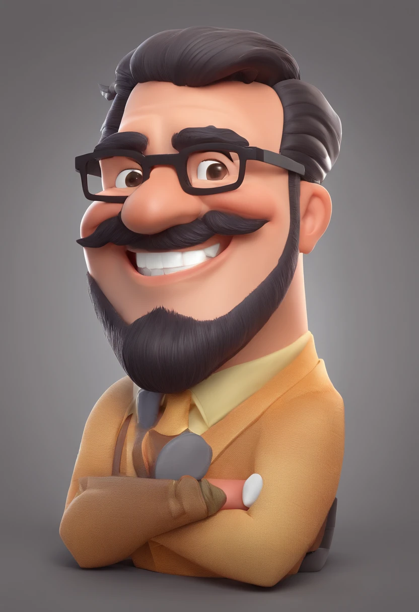 Smiling Man Illustration, sorriso insano, Homem de pele marrom com um sorriso gigante, happily smiling at the camera, sorriso atrevido, he's smiling, sorriso muito grande, Macho sorridente, foto de perfil headshot, rindo sorriso enorme, desenhando no estilo de Arte 3D, c4d, fundo de cor branco puro, estilo disney, estilo pixar render ilustracao Super Detalhe, 8k