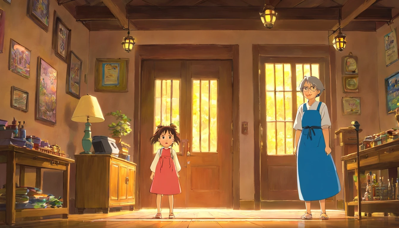 Studio Ghibli inspired, The couple argues heatedly in a familiar environment. Expressions of anger and frustration.