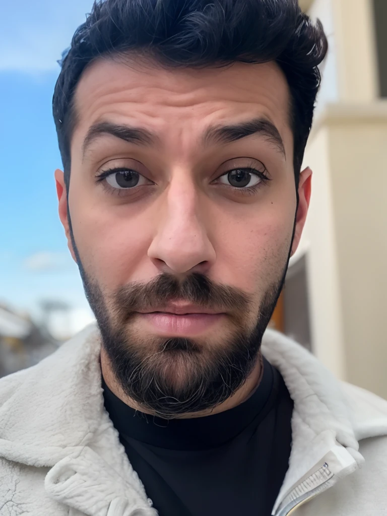 arafed man with a beard and a bearding looks at the camera, real detailed face, staring directly into camera, angry looking at camera, extreme detailed face, looks directly at camera, staring directly at camera, detailed unblurred face, looking directly at the camera, stubble on his face, exhausted face close up, horrified look in his eyes