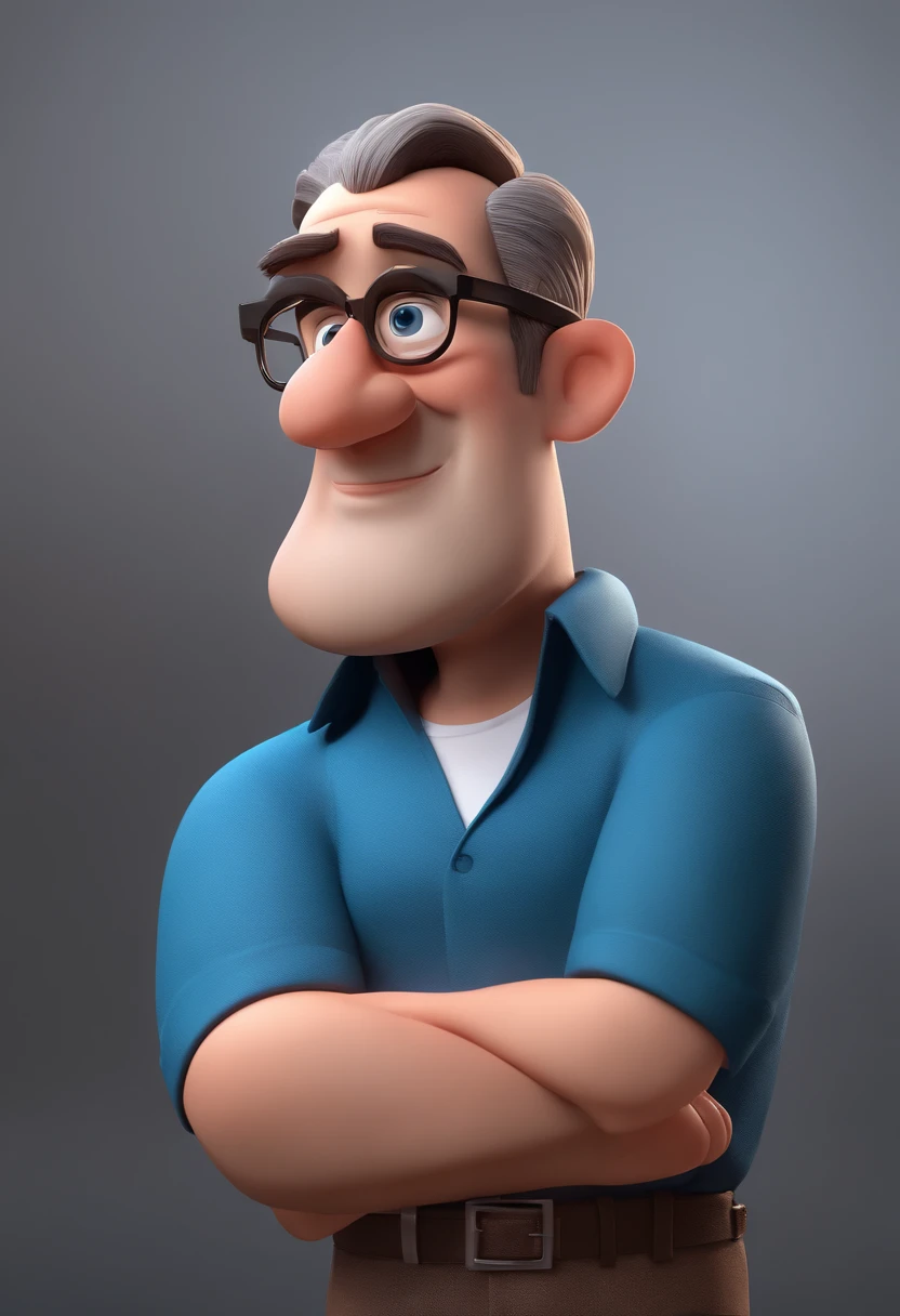 Cartoon character of a man with black glasses and a blue shirt, animation character, Caractere estilizado, animation style rendering, 3D estilizado, Arnold Maya render, 3 d render stylized, toon render keyshot, Personagem 3D, Personagem 3D, 3d rendering stylized, 3 d character render, personagem de desenho animado, Personagem de close up, Pose de personagem, (Estilo Pixar) (master part:1.2) (Bokeh) (best quality) (pele detalhada) (textura detalhada) (8k) (argila) (Cinematic lighting) (foco nítido