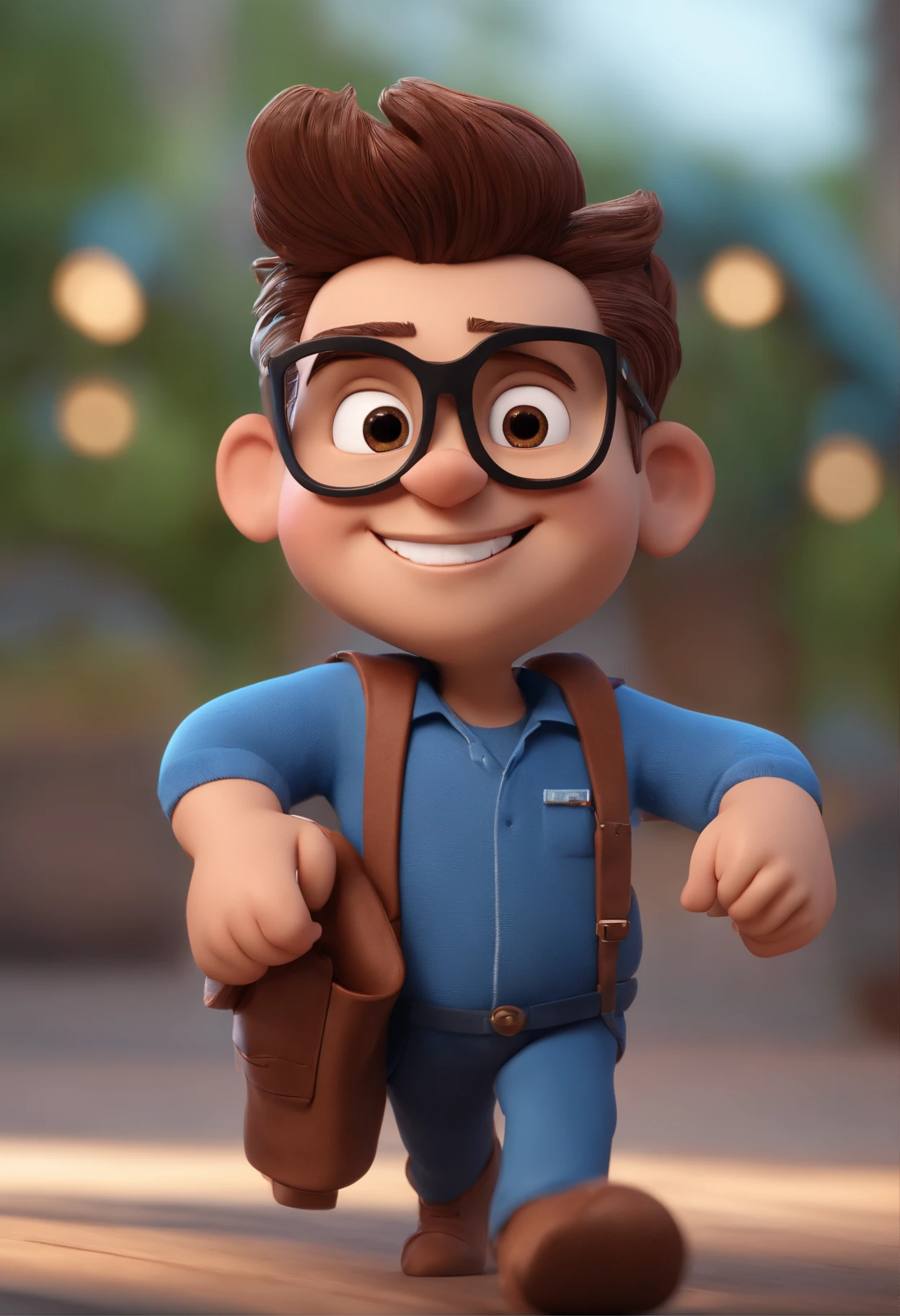 Cartoon character of a man with black glasses and a blue shirt, animation character, Caractere estilizado, animation style rendering, 3D estilizado, Arnold Maya render, 3 d render stylized, toon render keyshot, Personagem 3D, Personagem 3D, 3d rendering stylized, 3 d character render, personagem de desenho animado, Personagem de close up, Pose de personagem,  (Estilo Pixar) (master part:1.2) (Bokeh) (best quality) (pele detalhada) (textura detalhada) (8k) (argila) (Cinematic lighting) (foco nítido