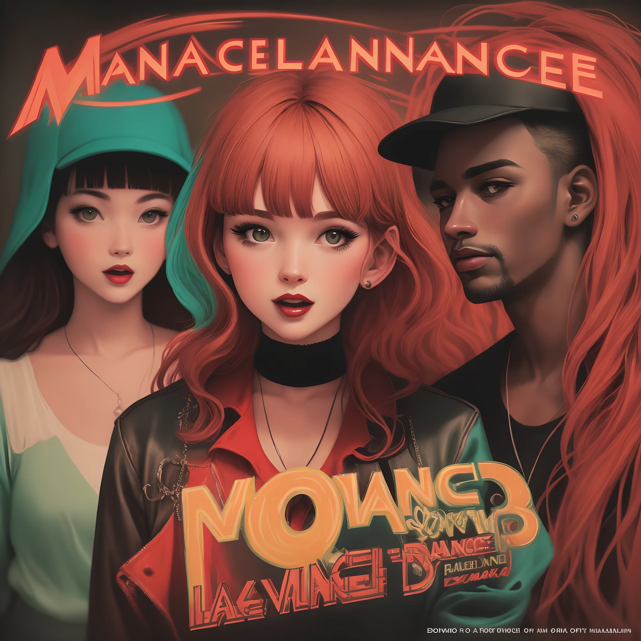 Vintage album cover in red tones, escrito maniac