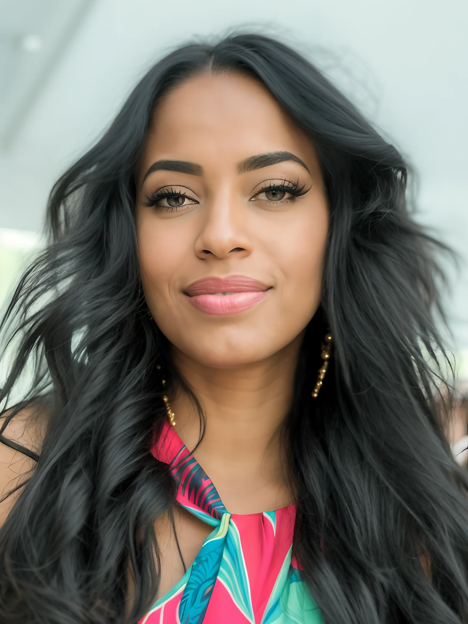There is a woman with long black hair and a colorful top, Femme de 30 ans de Cuba, Photo de profil, Alanis Guillen, looks like Fabiula nascimento, femelle aux longs cheveux noirs, Image de profil, photo of a black woman, Malika Favre, Magnifique visage latina, Aida Muluneh, femme aux cheveux noirs