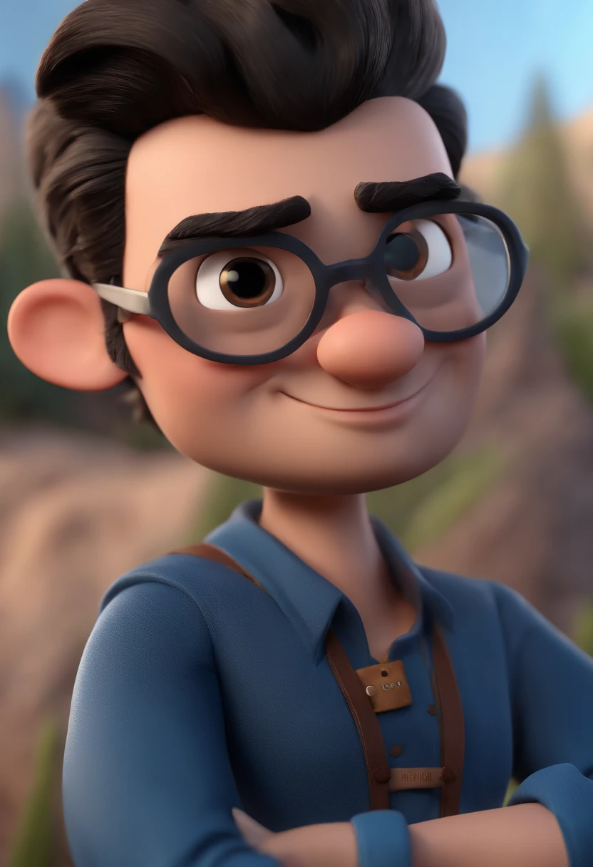 Cartoon character of a man with black glasses and a blue shirt, animation character, Caractere estilizado, animation style rendering, 3D estilizado, Arnold Maya render, 3 d render stylized, toon render keyshot, Personagem 3D, Personagem 3D, 3d rendering stylized, 3 d character render, personagem de desenho animado, Personagem de close up, Pose de personagem, (Estilo Pixar) (master part:1.2) (Bokeh) (best quality) (pele detalhada) (textura detalhada) (8k) (argila) (Cinematic lighting) (foco nítido
