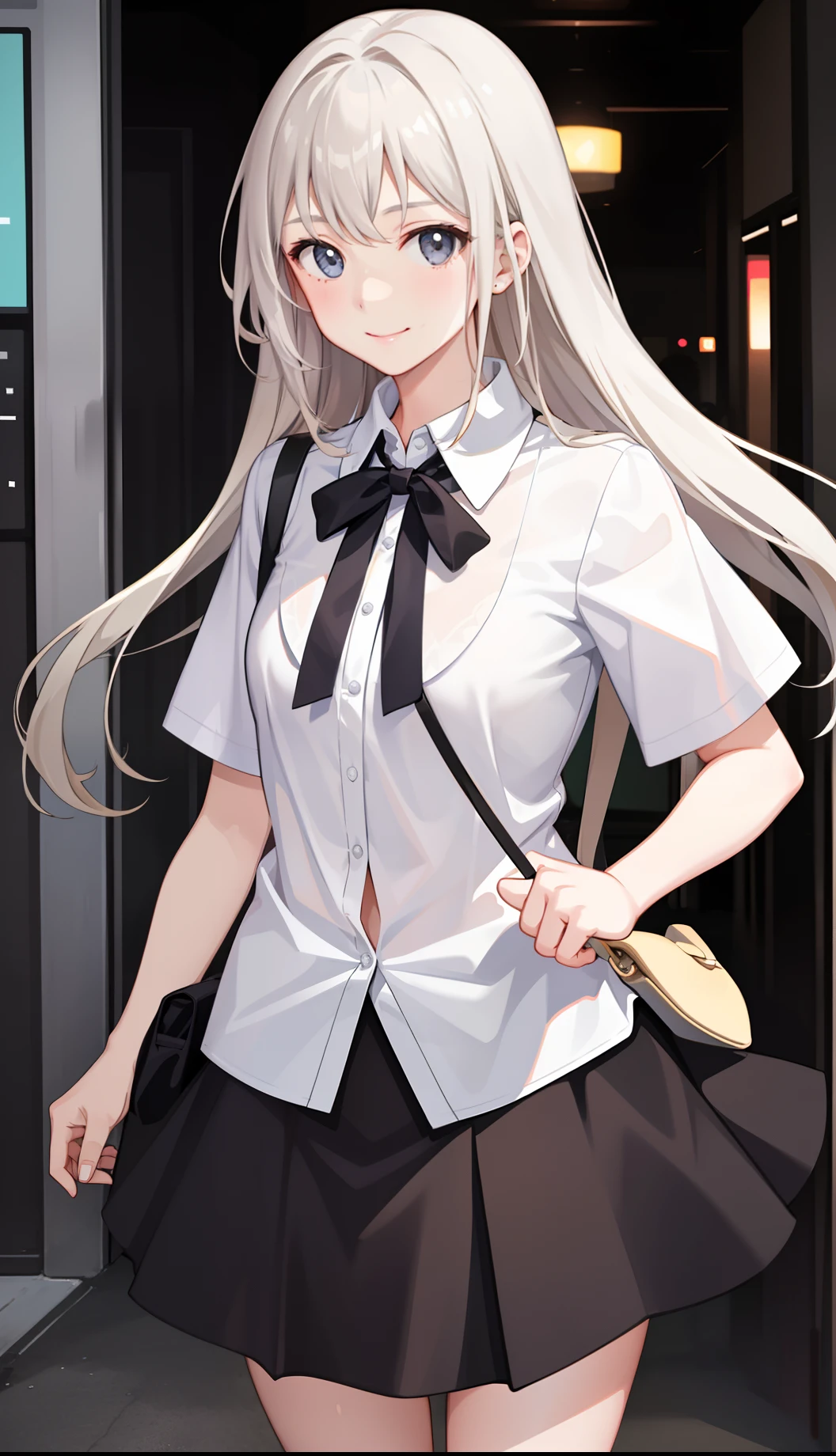1girl in、A smile、The shirt、Blouse、(paler)skirt by the、(small tits)Chilarism、movement、