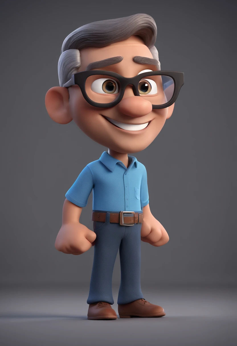 Cartoon character of a man with black glasses and a blue shirt, animation character, Caractere estilizado, animation style rendering, 3D estilizado, Arnold Maya render, 3 d render stylized, toon render keyshot, Personagem 3D, Personagem 3D, 3d rendering stylized, 3 d character render, personagem de desenho animado, Personagem de close up, Pose de personagem,  (Estilo Pixar) (master part:1.2) (Bokeh) (best quality) (pele detalhada) (textura detalhada) (8k) (argila) (Cinematic lighting) (foco nítido