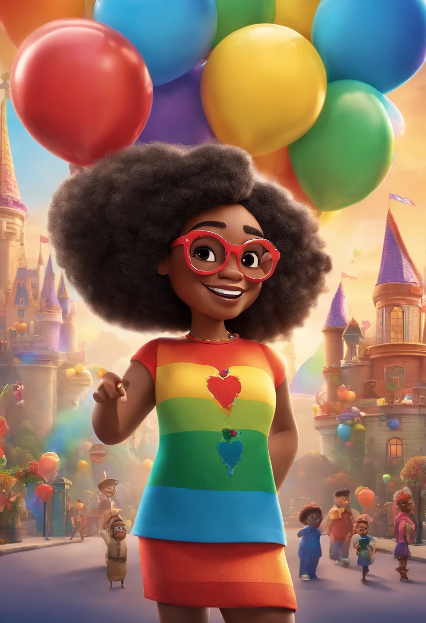 A 3D movie poster in Disney-Pixar style of a character that celebrates diversity and inclusion, with the title "Diversity." The character wears a variety of colorful clothes representing the colors of the rainbow, the symbol of the LGBTQ+ community. They sport stylish glasses and have lips adorned with vibrant lipstick. In their hand, they hold a rainbow-shaped lollipop. The background is a celebration of colors and diversity, with elements that promote equality and inclusion. This poster captures the inclusive and diverse spirit of the character in the Disney-Pixar style, with the title "Diversity" prominently displayed.