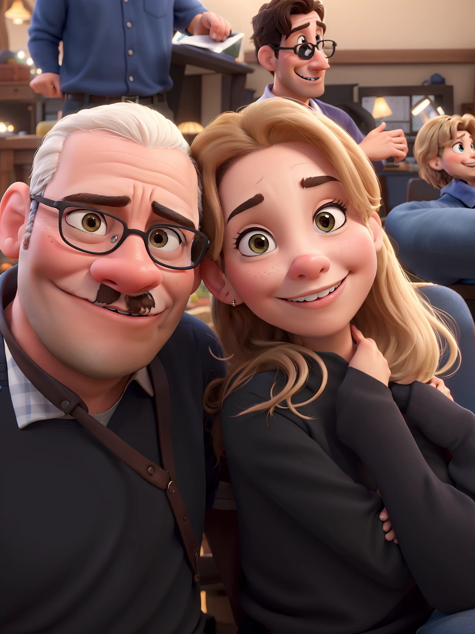 A couple in great quality and definition in the style of Disney pixar