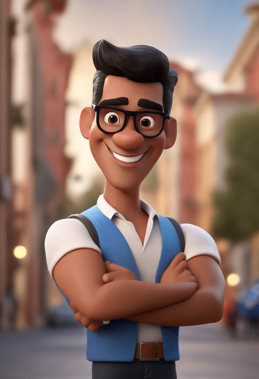 Cartoon character of a man with black glasses and a blue shirt, animation character, Caractere estilizado, animation style rendering, 3D estilizado, Arnold Maya render, 3 d render stylized, toon render keyshot, Personagem 3D, Personagem 3D, 3d rendering stylized, 3 d character render, personagem de desenho animado, Personagem de close up, Pose de personagem, (Estilo Pixar) (master part:1.2) (Bokeh) (best quality) (pele detalhada) (textura detalhada) (8k) (argila) (Cinematic lighting) (foco nítido