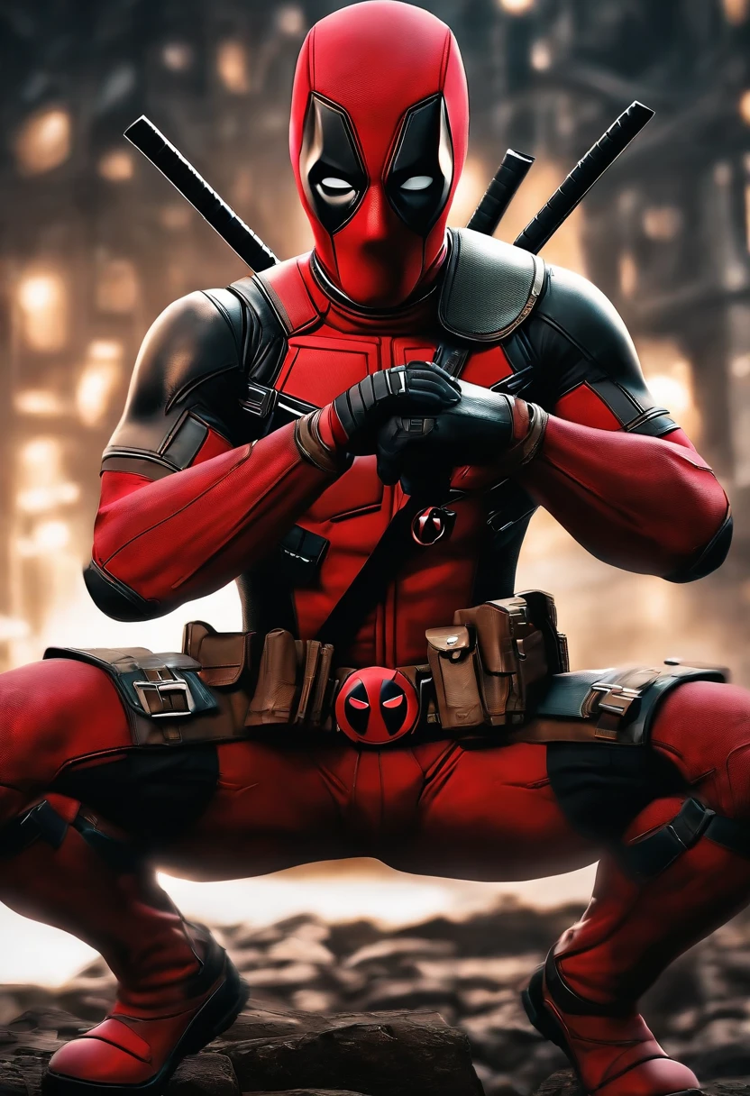 The superhero Deadpool, (change the color of his clothes from red to white and gold, completely titanium and armored clothes)